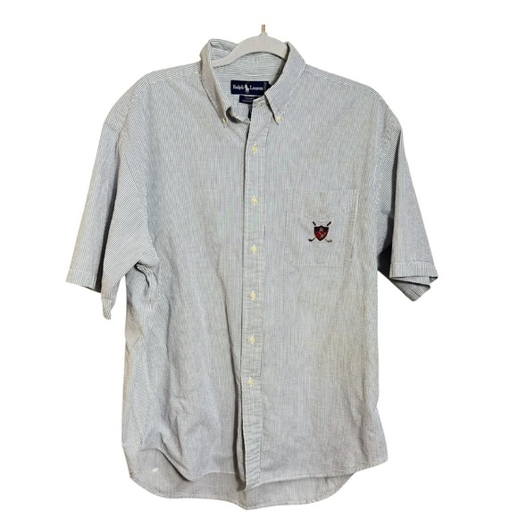 Polo Ralph Lauren Tilden crest logo  stripe cotton button down size large - Picture 1 of 5